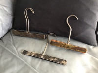 Antique metal and wood hangers set (3). Vintage 1940s Toronto.