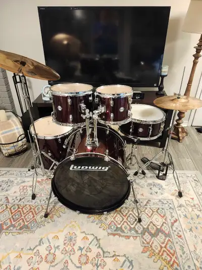 5 pc. Ludwig Accent drums, hardware, upgraded cymbals., View more