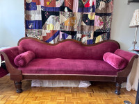 Antique red velvet 7 foot couch