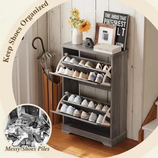 Semiocthome Farmhouse Shoe Storage Cabinet with 2 Flip Drawers in Dressers & Wardrobes in City of Toronto - Image 5