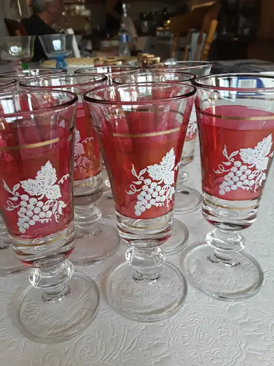 VINTAGE LUBIANA LIQUOR GLASSES CRANBERRY, View more