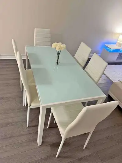 Rectangular Glass Dining Table With 6 Leather Chairs brand new, View more