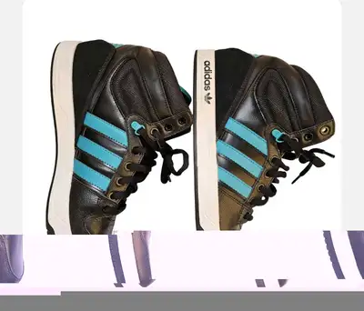 Adidas black and blue leather men high top sneakers shoes 12, View more