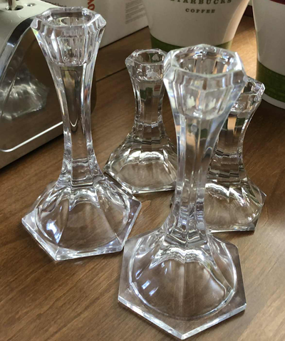 Set of 4 Glass Candlesticks – Like New, View more