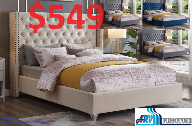 BED FABRIC TUFTED BEDROOM ARV FURNITURE MISSISSAUGA ONTARIO in Beds & Mattresses in Mississauga / Peel Region