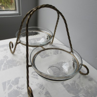 2 Glass Bowls With Metal Holder