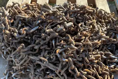 Two 117 inch long by 16 inch wide tire Chains from Logging truck Also can easily be made to fit trac...