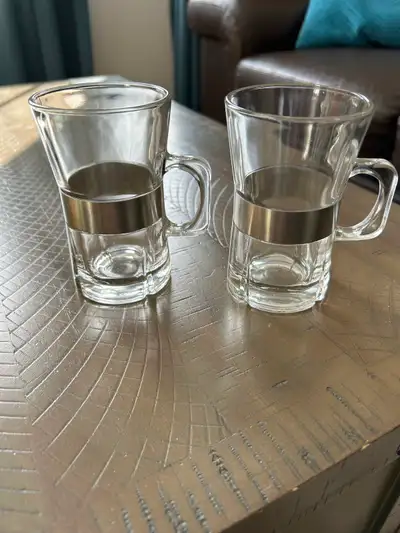 Unique Modern-Styled Glass Mugs with Steel Bands, 2 (Brampton), View more