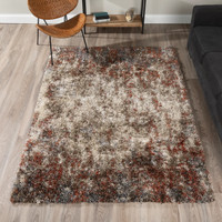 NEW Modern LARGE Shag Tan/Brown/Rust Red Area Rug 5’3” x 7’7”