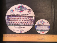  Two Toronto blue jays 1992 World Series pin back buttons