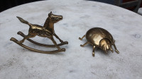 Vintage Mid Century Modern Gatco Solid Brass Rocking Horse & Bug