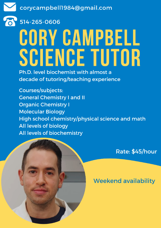 PhD level science tutor for chemistry, biology, biochem - $45/hr dans Tutorat et langues  à Ville de Montréal - Image 2
