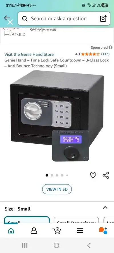I'm selling a NEW Genie Hand Time Lock Safe. It’s a small safe with a B-Class lock and anti-bounce t...