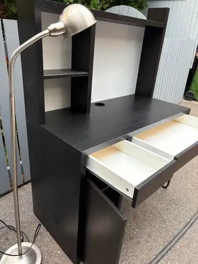 IKEA black desk with hutch, drawers & storage -  good condition!, View more