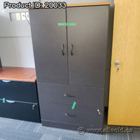 Grey Wood 2 Door, 2 Drawer Storage Cabinet w/ Light Colour Top