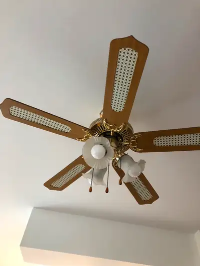 Ceiling fan with 3 light bulbs . In good condition and works