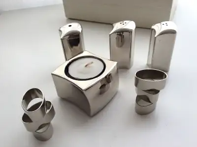 Joyas Designer Salt Pepper Shaker Napkin Rings Candle holder Set, View more