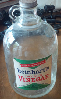 Reinhart's Pure White Vinegar Glass Jug, Stayner ON  80 Oz. wLid