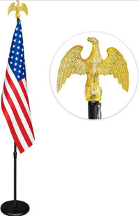 Indoor Flag Pole Kit with Base and Eagle Topper 6'-8' Aluminum T