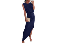 Women's Sleeveless Ruched Bodycon Asymmetrical Dress