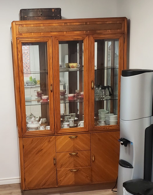 Teak china c/w glass shelves and working light Home Décor & Accents Saskatoon Kijiji