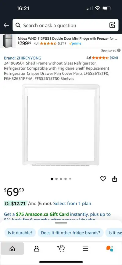 Frigidaire Refrigerator Shelf Frame – Replacement Part, View more