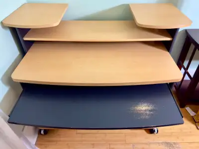 Wood & Metal Computer Desk w/ Locking Wheels, View more