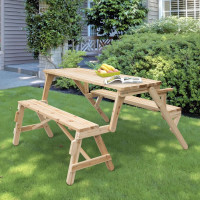 Patio Wooden Folding Picnic Table with Benches, Outdoor 2 in 1 C