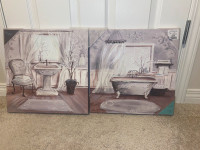 Canvas Bathroom Wall Art/ Pictures - Purple Mauve Grey Gray