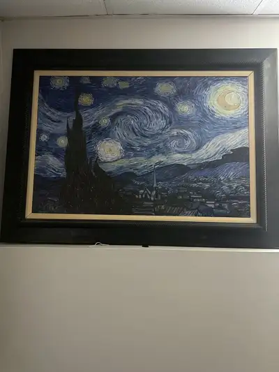 STARRY NIGHT WOODEN FRAMED PICTURE 45” x 33” outside to outside of frame