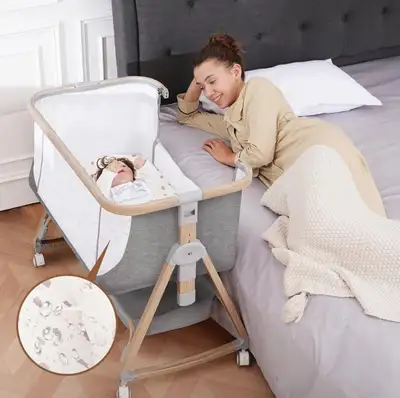 3-in-1 Baby Bedside Bassinet Sleeper with Mattress, Wheels , View more