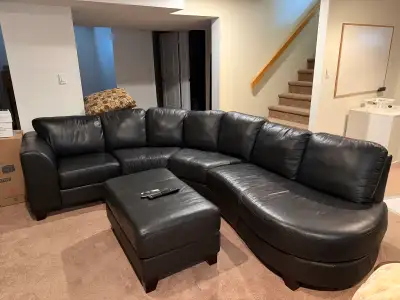 Immaculate Black Leather Sectional, View more