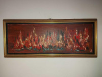 Beautiful vintage MCM 1960s Mid-Century oil on board abstract Mo