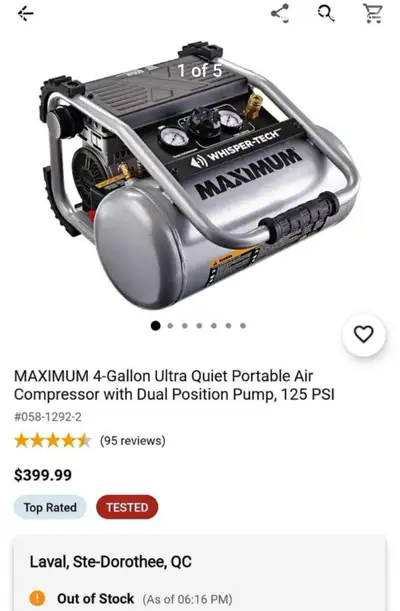 Maxium 4-Gallon Ultra Quiet Portable Air Compressor.
