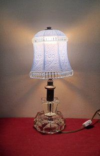 Antique Clear & Blue Thick Glass Light Shade w/clear Table Lamp