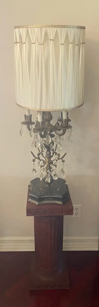 Vintage large& heavy brass & crystals 5 lamps table lamp.36”., View more