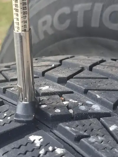 Cash and Pick up Only. Winter tire 235/70/R16. This set of four tires is mounted on Black steel rims...