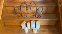 Custom-made wrought iron candle holders & 6 XL candles