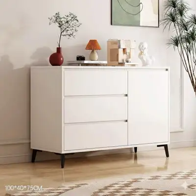 Modern Scandinavian White Sideboard: 3-Drawer & Side Cabinet Unit (100cm x 40cm x 75cm) ✅ Brand New...