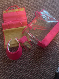 Pink Beach bag with visor and cellphone case and Mat