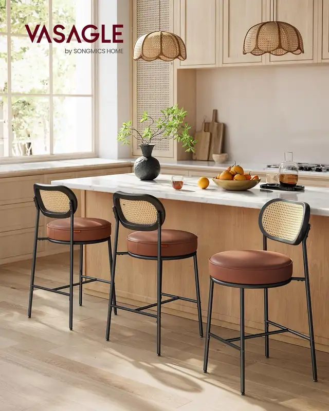 Counter Height Bar Stool with PE Rattan Back, Synthetic Leather  in Chairs & Recliners in Markham / York Region - Image 5