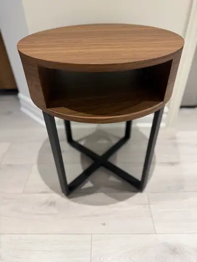 Bouclair metal and walnut side table, View more