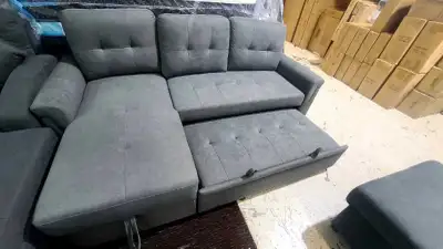Grey pull out sofa bed, View more