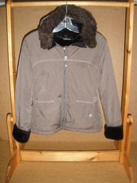 ORB Taupe Winter Jacket with Faux Fur Lining, Size XS