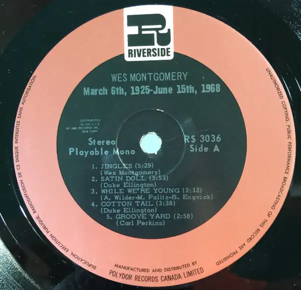 Wes Montgomery --  March 6, 1925-June 15, 1968   *  VINYLE/VINYL in CDs, DVDs & Blu-ray in City of Montréal - Image 4