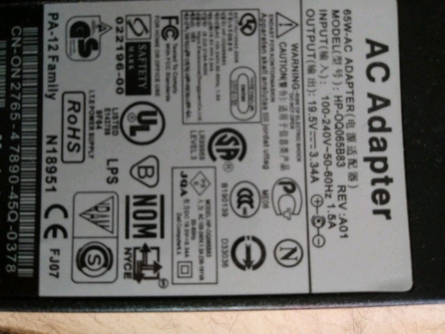 GENUINE HP POWER ADAPTER 19.5V 3.34A dans Accessoires pour portables  à Ville de Montréal - Image 2