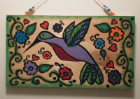 Hand Painted Original Folk Art "Whimsical Hummingbird"