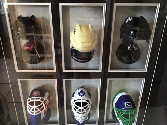 Miniature Hockey helmets (McDonald’s 2009) in a shadow box in Arts & Collectibles in Ottawa - Image 3