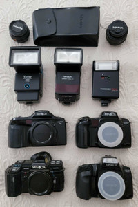 Minolta film cameras, lenses, flashes