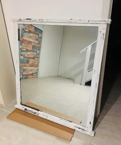 Distressed White Wall Mirror, a unique piece for a vintage look!, View more
